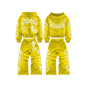 Conjunto de Sudadera con Capucha y Pantalones de Algodón para Hombre, Estilo Urbano, con Estampado por Sublimación Azul, Chaqueta con Cremallera, OEM ODM - Product Image 6