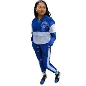 Zeta Phi Beta Blue Tracksuit Women Greek Letter Embroidered Two Piece Set Casual Athletic Streetwear - Product Image 4