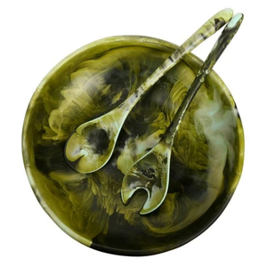 Bol de service en résine écologique polie de qualité supérieure avec ensemble de cuillères pour accessoires de cuisine et de salle à manger modernes - Product Image 1