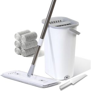 Kit Mop da Cucina e Bagno in Microfibra per Donna con Manico Lungo, Spazzola, Strizzatore e Secchio per Pareti/Pavimenti in Legno Duro, Prodotto Lavabile - Product Image 1