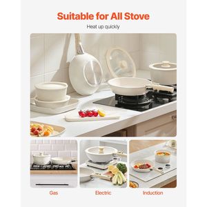 Set pentole e padelle da cucina a induzione antiaderente in granito bianco da 17 pezzi - Product Image 6