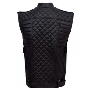 Men's Canvas Casual Breathable Short Moto Vest V-neck <b>Quilted</b> Design Zipper Closure Windproof Autumn Winter Outer Wear Regular - Product Image 3