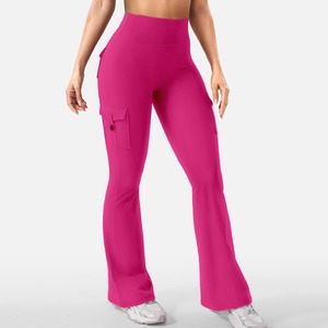 Leggings de yoga de cintura alta con estampado, pantalones deportivos acampanados para entrenamiento al aire libre, mallas deportivas casuales de material de spandex. - Product Image 2