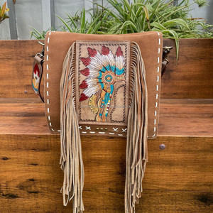 Vente chaude Western à motifs repoussé à la main en cuir suédé dissimulé transporter frange sac à bandoulière pour les femmes sculpture sac de messager - Product Image 2