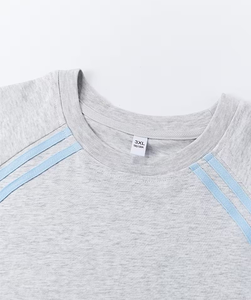 Men Gray Blue Solid Crew Neck T-Shirt Set Polyester/Cotton Knitted 180g Breathable Casual Summer Shorts Outfit - Product Image 4