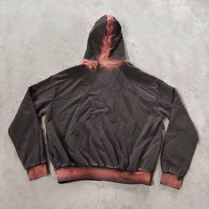 Ensemble de survêtement streetwear d'hiver personnalisé pour hommes, style délavé à l'acide, avec sweat à capuche zippé et pantalon de jogging oversize effet usé - Product Image 3