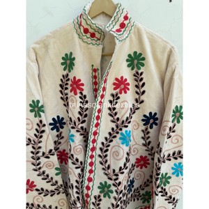 Wholsale White Suzani Jacket Handmade Floral Embroidered Velvet Blouson Design <b>Women</b> Mandarin Collar Full Sleeve <b>Coat</b> - Product Image 6