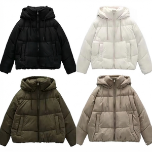 2025 New Winter Women Woven Cotton Filled Breathable <b>Cropped</b> <b>Puffer</b> Quilted <b>Jacket</b> Long Sleeve Hooded Casual Outerwear - Product Image 5