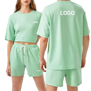 Conjunto a juego con logotipo personalizado, camiseta y pantalones cortos de algodón grueso, ropa de calle de verano, fabricante, proveedor OEM, en blanco - Product Image 5