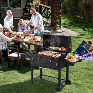 Extra Large Outdoor <b>BBQ</b> Grill with Two Individual Adjustable Charcoal Doors <b>Foldable</b> Side Tab for Charcoal Cooking - Product Image 3