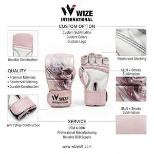 ถุงมือ MMA WIZE INTERNATIONAL แบบเต็มนิ้ว หนัง PU ปิดด้วยเวลโคร สำหรับทุกเพศ ลายหัวกะโหลกสีชมพู สำหรับศิลปะการต่อสู้ MMA - Product Image 6