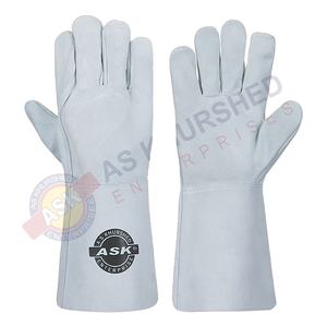 Natural Cow Split <b>Leather</b> Tig Welding <b>Gloves</b> EN 388 EN 407 Certificated Work <b>Gloves</b> For Welders Construction Safety <b>Long</b> Cuff - Product Image 1