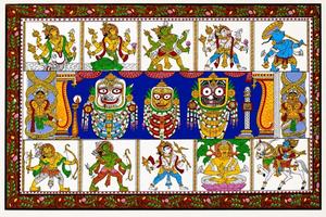 Shri Jagannatha de Puri con Borde de Dashavatara - Decoración Colgante para Sala de Estar Interior, Ocasión Diwali, Origen Orissa - Product Image 1