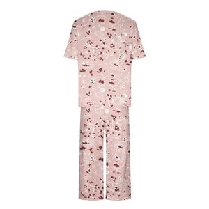 Ensemble de pyjama imprimé floral pour femmes, manches courtes, col rond, en coton tricoté, respirant, doux, vêtements de nuit décontractés, 2 pièces, longueur complète - Product Image 2
