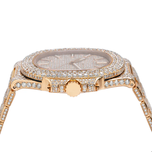 Elegance Montre Analogique à Quartz de Luxe pour Homme de 41mm Acier Inoxydable Argent Chiffre Romain Moissanite Diamant Clous Carré Style Glacé - Product Image 4