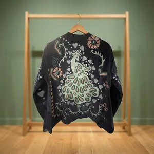 JacketVELVET PEACOCK <b>JACKET</b> Ladies Dyed Deep Indigo Reversible <b>Sheep</b> <b>Skin</b> Quilted Embroidered Boho Style Autumn Outerwear - Product Image 3
