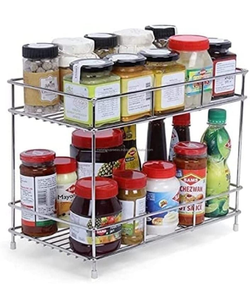 Organizador de Especias de Cocina de Dos Niveles, Cromado, Acero Inoxidable, Moderno, Hecho a Mano, Duradero, para Gabinete, Jarra, Vasos - Product Image 1