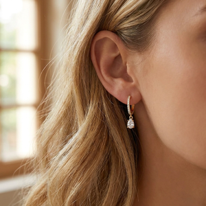Boucles d'oreilles créoles dorées en argent 925 avec pendentif goutte en forme de poire pavé de diamants, bijoux fins chrétiens tendance, cadeau d'anniversaire de mariage pour elle - Product Image 5