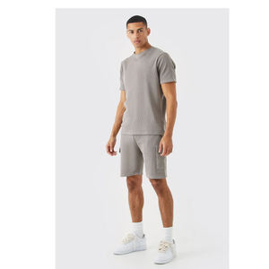 Ensemble de vêtements de sport d'été en polyester pour hommes, short de jogging personnalisé, ensemble 2 pièces en coton respirant - Product Image 3