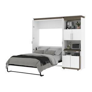 White Queen Size Murphy <b>Bed</b> Modern Design Foldable Wall <b>Bed</b> Space Saving Bedroom Furniture <b>Convertible</b> Storage Cabinet PU - Product Image 1