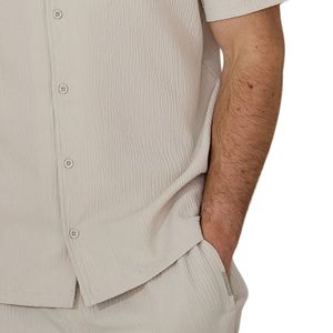 <b>Mens</b> <b>Cuban</b> Collar Button <b>Shirt</b> Short Sleeve Casual Vacation Camp Lightweight Breathable Summer Beachwear Solid 100% Cotton Twill - Product Image 6