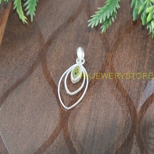 Pendentif double ovale fait main en argent sterling 925 avec péridot naturel, pierre précieuse verte, bijou minimaliste, cadeau pour femme, idéal pour les fêtes - Product Image 3