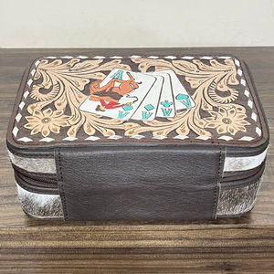 Hand Tooled Cow Leather Jewelry Packaging Portable Travel Case Jewelry Organizer Travel Jewelry <b>Box</b> for Ring <b>Earring</b> Necklace - Product Image 5