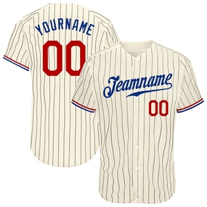 Camiseta de Béisbol Personalizada al por Mayor de Alta Calidad, la Más Vendida, con Franjas Negras y Rojo Real, Auténtica - Product Image 1