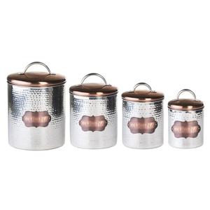 Set Of 4 Hammered Stainless Steel <b>Kitchen</b> Canisters With Airtight Copper Lids Metal Food <b>Storage</b> <b>Jars</b> <b>For</b> Coffee Sugar On Sale - Product Image 1