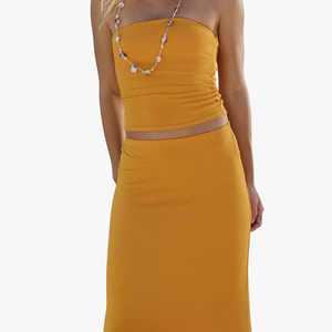 Conjunto de Top Corto sin Mangas y Falda Larga para Mujer, Color Sólido, Spandex y Poliéster, Estilo Casual para Primavera/Verano - Product Image 3