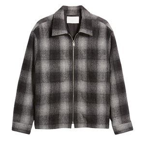Veste chaude zippée en polaire à carreaux pour homme, col rabattable, coupe classique, mélange de laine, motif noir et gris - Product Image 5