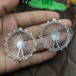 Pendientes de plata de ley 925 con diseño de rueda redonda hechos a mano para mujer, joyería geométrica minimalista, regalo para mujer - Product Image 5