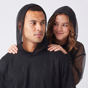 Hoodie unisexe en maille transparente 100% polyester, pull-over sexy pour club de nuit, haut léger transparent - Product Image 4