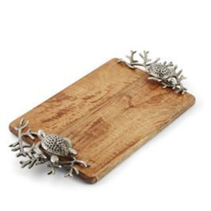 Plateau de service rectangulaire en bois avec poignées dorées en forme de fleur, plateau décoratif en bois, finition noyer de qualité supérieure, plateau pour table basse ou ottoman - Product Image 6