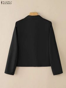 Blazer de color sólido para mujer, elegante, con solapa con muescas, manga larga, abotonado, para oficina, traje formal de negocios. - Product Image 2