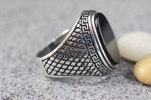 2025 High Quality Wholesale Jewelry 925 Stamp Sterling <b>Silver</b> <b>Men</b> WIth Black Stone Greek Customized Style Vintage Signet <b>Ring</b> - Product Image 4