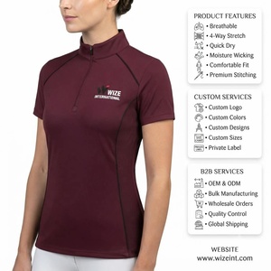WIZE INTERNATIONAL Women's <b>Maroon</b> Short Sleeve Zipper Polo Shirt Quick Dry Knitted Polyester Front Logo - Product Image 6