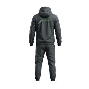 Polyester Charcoal Grey Windproof Tracksuit Sports <b>Jacket</b> Pant Set Contrast Piping Activewear <b>Workout</b> Windbreaker Tracksuits - Product Image 3