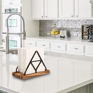Wooden Napkin Storage Black Table Napkin Holder with Black Metal <b>Wire</b> for Indoor Outdoor Home Dining Restaurant Kitchen Decor - Product Image 3