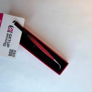 Pince à épiler en acier inoxydable anti-magnétique, prise en main parfaite, rouge et noir, double couleur, pointe de précision découpée, lisse, 10 mm, en boîte - Product Image 3