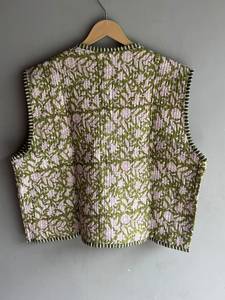Floral <b>Quilted</b> Cotton Vest Women's V-Neck Sleeveless <b>Jacket</b> Spring Reversible Open Stitch <b>Patterned</b> Outerwear GIFT FOR HER - Product Image 6