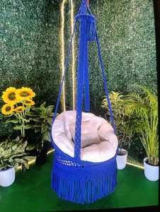 Handmade Eco-Friendly Traditional Red <b>Macrame</b> Hanging Chair Cushion Fringe Jharkhand Bikash Enterprises Home <b>Art</b> Collectible - Product Image 2