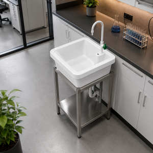 Fregadero de laboratorio con acabado cerámico moderno, de un solo orificio, con grifo de palanca, para lavabo sobre encimera, para laboratorio y baño - Product Image 2