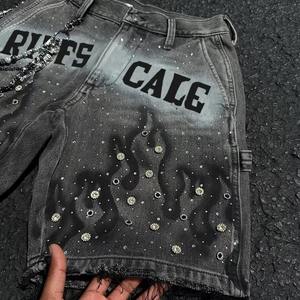 Shorts en jean pour hommes, impression personnalisée, tendance streetwear, shorts en jean avec chaînes pour hommes - Product Image 4