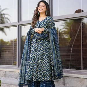Magnifique robe Anarkali indienne pakistanaise en coton et soie, tissu fantaisie imprimé numériquement, pour mariage, décontractée, traditionnelle, vêtements pour femmes - Product Image 1