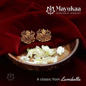 Ganesha Bezel Set Pearl Drop Hoop Earrings in Rose Gold Plated - Product Image 3