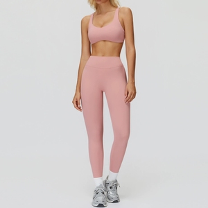 Conjunto de Leggings y Sujetador Deportivo Morado para Mujer, Espalda Cruzada, Cuello Redondo, Soporte Medio, Yoga, Sin Costuras, Transpirable, Spandex, Poliéster - Product Image 5