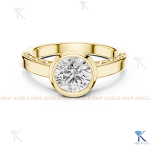 Bague de fiançailles et de mariage classique en or massif avec diamant de laboratoire personnalisé serti clos, certifiée IGI, bande gravée ronde - Product Image 5