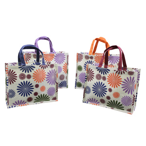 Sac de courses en jute laminé PP imperméable et réutilisable, nouveau style exclusif, avec poignées, sac fourre-tout en toile de jute, promotions Flora - Product Image 1