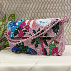Bolso de Hombro Tipo Clutch con Cuentas Rosas, Estilo Tropical, Fabricante OEM, Hecho a Mano, con Diseño de Palmera, para Resort, Venta al por Mayor, Exportación, Marca Privada, a Granel - Product Image 1
